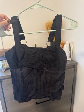 Black Strappy Textured Tank Top